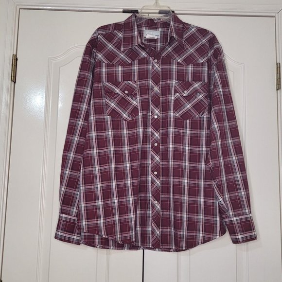 Wrangler Wrancher Men's Long Sleeve Button‎ Down Shirt Mens XL Plaid Pearl Snaps - Picture 9 of 9